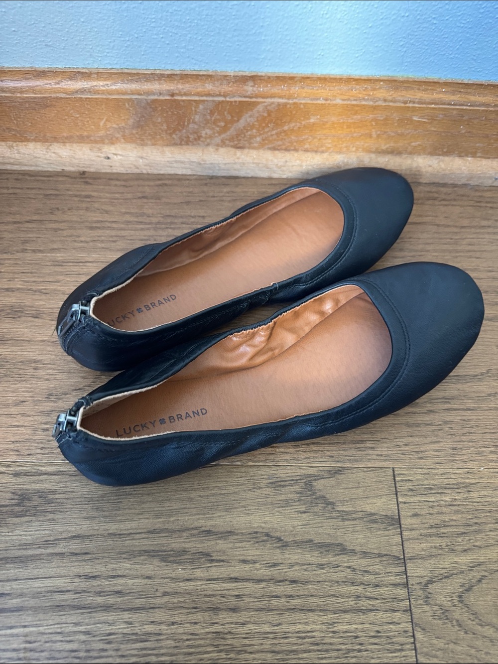 Lucky Brand Eikia Ballet Flats Leather Zipper Back Black Size 9M